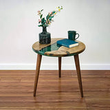20" Resin Walnut Round Side Table | Epoxy End Table | Coffee Table | Mid Century Modern Resin Walnut | Living Room Furniture | Green Color Ultimate Premium Products