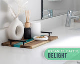 Visually Stunning Celeste Blue Resin + Acacia Wood Serving Board with Handles - 16x19 Serving Tray for Food, Breakfast in Bed, Coffee Table, Decor, Skincare Organization, Snacks, Patio, BBQ, Lap Tray Comfify