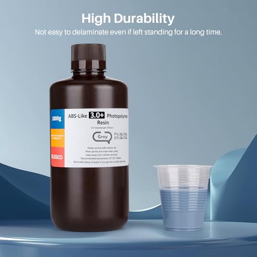 ELEGOO ABS-Like 3.0+ 3D Printer Resin Grey 1000g, High Heat-Resistance 3D Printing Resin, Lower Viscosity and Shrinkage, 405nm LCD UV-Curing for MSLA/LCD/DLP 3D Printer