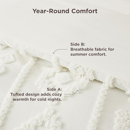 Bedsure Boho Tufted White Comforter King Size, GentleSoft™ 3 Pieces Boho Farmhouse Decor Bedding, Exquisite Shabby Chic Bedding for All Seasons, 1 Bed Comforter, 2 Pillow Shams, 104x90 Inches Bedsure
