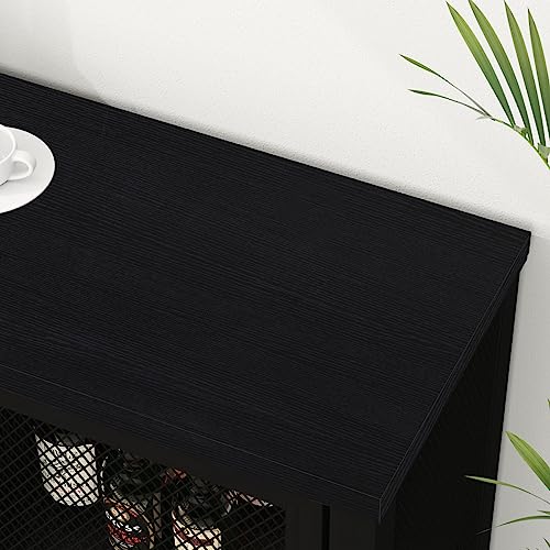 Launica Black Wine Bar Cabinet, Coffee Bar Cabinet with Storage, Farmhouse Kitchen Buffet Cabinet with Rack for Liquor and Coffee, Industrial Wine Cabinet for Home Living Dining Room, Black Oak, 55 In Launica