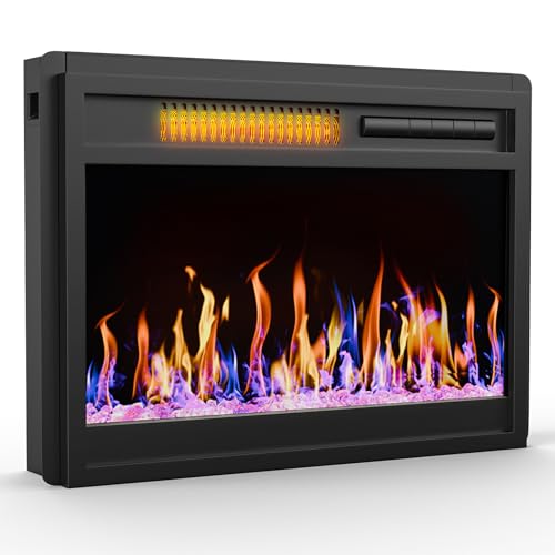 23“ Electric Fireplace Insert, 1500W/1000W Electric Fireplace Heater for Indoor Use with 12 Colors Adjustable Flame, Fireplace Stove for Home Office, Fake Fireplace with Remote Control CUOZOVA