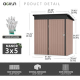 Aoxun 80 CU. FT Outdoor Storage Shed Waterproof Garden Metal Tool Shed, Brown Aoxun