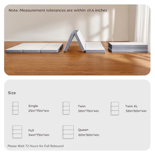 Sweetnight Tri Folding Mattress - 4-inch Single Size Foldable Mattress with a Collapsible and Washable Cover | Medium-Firm with Non-Slip Design | Suitable for RV Travel, Camping, Guest Sweetnight
