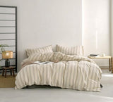 VM VOUGEMARKET Full Duvet Cover Set Beige Gray Striped Bedding Set Soft Washed Cotton 3 Pieces Dark Green Vertical Ticking Stripes Comforter Cover with Zipper Closure-80x90 Inch VM VOUGEMARKET