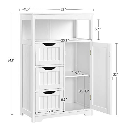 Yaheetech White Wooden Bathroom Floor Cabinet with 1 Door and 3 Drawers for Versatile Storage Yaheetech