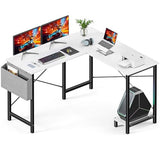 DUMOS L Shaped Desk Computer Gaming Corner Table 50 Inch Home Office Writing Student Work PC Workstation with Side Storage Bag CPU Stand for Bedroom Small Spaces DUMOS
