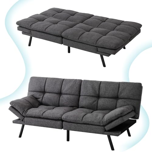 MUUEGM 71" Futon Sofa Bed with Memory Foam,Futon Couch with Adjust Backrest and Armrest, Couches Bed for Living Room,Studios, Apartments, Dormitories, Offices and Game Rooms. Dark Gray Sofa Bed MUUEGM