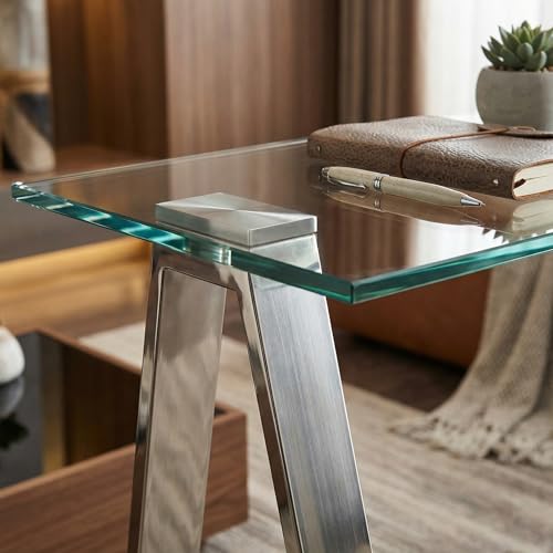 Cortesi Home Trixie Glass Top Desk/Console Table with Stainless Steel Frame, 40" Cortesi Home