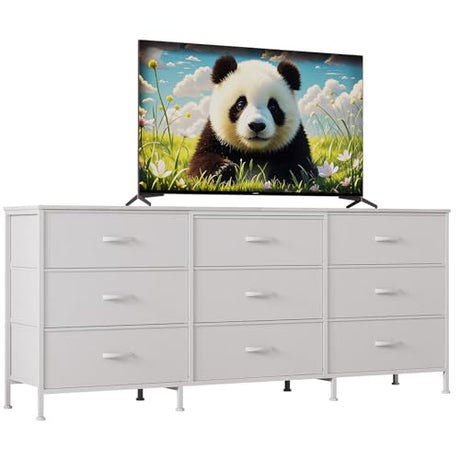 GAOMON 63" Entertainment Center & 9-Drawer Dresser — Wide TV Stand for 55-70 Inch TVs with Fabric Drawers, Large Storage Cabinet for Bedroom or Living Room, Metal Frame & Durable Particle Board Top GAOMON