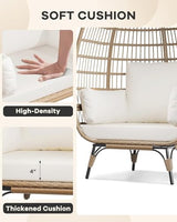 DEXSO Oversized Wicker Egg Chair - 350LBs Capacity, Steel Frame & Ultra Luxury Cushions, Indoor/Outdoor Use for Balcony, Patio, Living Room (White) DEXSO