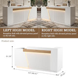 Laxodor 86.6" L-Shaped Reception Desk with Dimmable LED Lights, White Front Desk Counter for Salon, Retail Store & Office