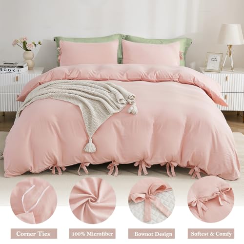 annadaif Pink Duvet Cover Full (79x90 Inch), 3 Pieces (2 Pillowcases, 1 Duvet Cover) Ultra Soft Bowknot Duvet Cover Set, Easy Care Bedding Set for Men, Women (NO Comforter) annadaif