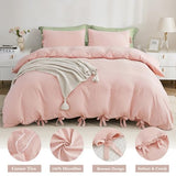 annadaif Pink Duvet Cover Full (79x90 Inch), 3 Pieces (2 Pillowcases, 1 Duvet Cover) Ultra Soft Bowknot Duvet Cover Set, Easy Care Bedding Set for Men, Women (NO Comforter) annadaif