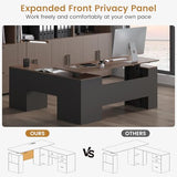 JOMEED 63" L Shaped Electric Standing Desk with Storage, Executive Adjustable Height with Power Outlets and Privacy Panel,Brown and Black JOMEED