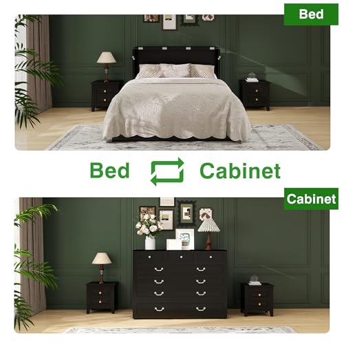 Keloyid Queen Murphy Bed Included Mattress：Wood Murphy Bed Cabinet with USB Charging Station and Large Storage Drawer for Bedrooms/Guest Rooms/Apartments, Black Walnut Color-2 Keloyid