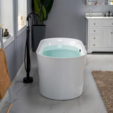 WOODBRIDGE 59" Acrylic Freestanding Bathtub Contemporary Soaking Tub with Matte Black Overflow and Drain, White Tub WOODBRIDGE