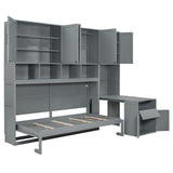 Harper & Bright Designs Twin Size Murphy Bed, Wooden Twin Wall Bed Frame with Closet, Drawers & Desk, Gray Harper & Bright Designs