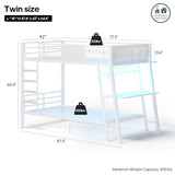 HAUOMS Bunk Bed for Small Space, Twin Over Twin Bunk Beds with Desk, Power Outlets, RGB LED Lights, Storage, Metal Beds with Safety Guardrail & Ladders, No Box Spring Needed (White, No Drawer) HAUOMS
