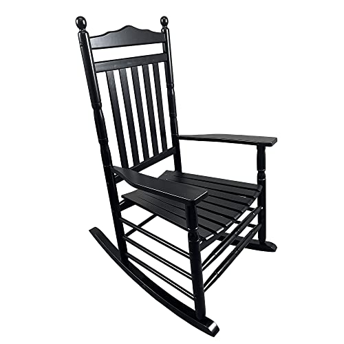 Balcony Porch Adult Rocking Chair, Wood Outdoor Indoor Porch Rocker Chair for Adult, All Weather- Resistant Patio Rocking Chair for Garden, Lawn, Balcony, Backyard, Black AOCOROE
