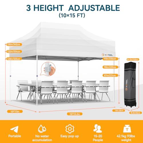 Hoteel 10x15 Pop Up Canopy Tent Heavy Duty with 4 Sidewalls, Waterproof Party Tent, Easy Set-up Commercial Instant Tents with Roller Bag & Sandbags, Hexagonal Leg (1-Year Warranty) Hoteel
