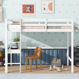 Twin Size High Loft Bed with Built-in Desk,Rubber Wood Loft Beds for Kids with Ladder & Safety Guardrail,Space-Saving Study and Sleep Combination,Wooden Frame for Bedrooms,Easy Assembly,White GDFStudio