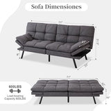 Opoiar Futon Sofa Bed Convertible Memory Foam Couch Bed, Modern Sleeper Sofa with Adjustable Armrests&Backrests, Christmas Futon Sets for Compact Living Spaces Office Dorm Bonus Room,Grey Opoiar