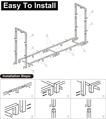 Koutemie 8Ft Outdoor Firewood Rack Holder for Fireplace Wood Storage, Adjustable Fire Log Stacker Stand, Black Koutemie