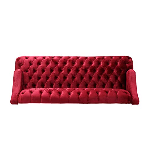 Christopher Knight Home Minxi Velvet Sofa Couch, Home Sofa Living Room with Birch Wood Legs, Comfort Modern 3 Seater Couch with Button Tufted Diamond Stitch, Luxury Chaise Lounge Chair, Wine Red Christopher Knight Home