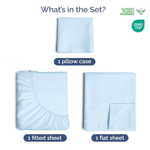 Twin XL Sheet Set - 100% Cotton Sheets - 3 Piece Twin XL Size Cotton Bed Set with Deep Pockets up to 16 Inches - Soft, Breathable & Cooling - Fade and Stain Resistant - Machine Washable - Light Blue CGK Unlimited