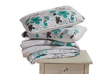 Luxury Home Collection 3 Piece Full/Queen Quilted Reversible Coverlet Bedspread Set Floral Printed Turquoise White Gray Luxury Home
