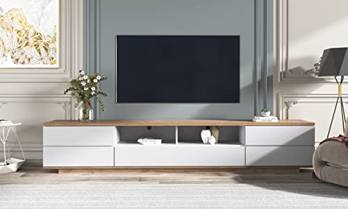 Merax Wood TV Stand Entertainment Center with Storage Cabinets & Open Shelves, Modern TV Console Table for TVs Up to 80” for Living Room Bedroom (White) - WoodArtSupply