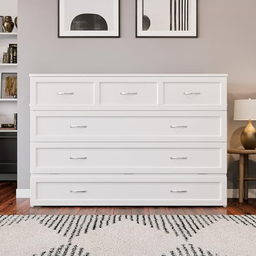 AFI, Northfield Queen Murphy Bed Chest with Mattress, Storage Drawer and Built-in USB Charger, White AFI