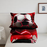 Erosebridal Football Bedding Comforter Sets for Boys Soccer Bedding Sets Full,Red Neon Light Decor Duvet Insert Modern Style Glowing Honeycomb Quilted Comforter 3Pcs,Sports Themed Bedroom Decor Erosebridal