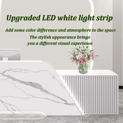 Reception Desk with Counter, Modern Wooden Reception Desk with Drawer & Cabinet, Retail Checkout Counter, Front Table, Customer Service Table for Home Office Lobby Store (White, 71 * 23.6 * 39.3in-L) WoodArtSupply