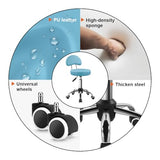 KKTONER Rolling Stool with Mid Back Height Adjustable Chair PU Leather Swivel Chair with Wheels for Office Home Task Drafting Sky Blue KKTONER