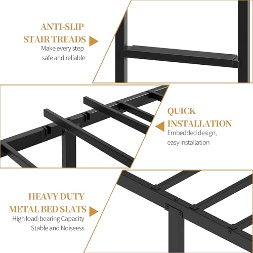MuLu Evo Bunk Bed,Bunk Bed for Kids TeensAdults,Bunk Bed Twin Over Twin with Ladders and Guardrail,Sturdy Literas Heavy Duty Metal Slats,400 lbs Capacity,No Spring Box Required,Black MuLu Evo