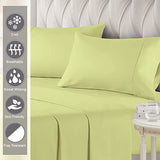 400 Thread Count Cotton Queen Size Light Green Sheets Set, 100% Long Staple Cotton 4 PC Sheets, Sateen Cotton Bedding Set fit Upto 15 inch Deep Pocket (Light Green Queen 100 Percent Cotton Sheet Set) Pizuna
