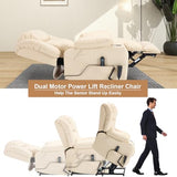 RHHVVR Electric Lift Chair Oversized, Dual Motor Power Lift Recliner Faux Leather Sofa with 8-Point Vibration Massage and Lumbar Heating, Stainless Steel Cup Holders for Elderly, Medium-Firm, Beige RHHVVR