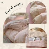 VM VOUGEMARKET Pink Full Duvet Cover Set 3 Pieces Lace Bedding Set Simple Cozy Plaid Checkered Comforter Cover with Zipper Ties for Teen Girls VM VOUGEMARKET