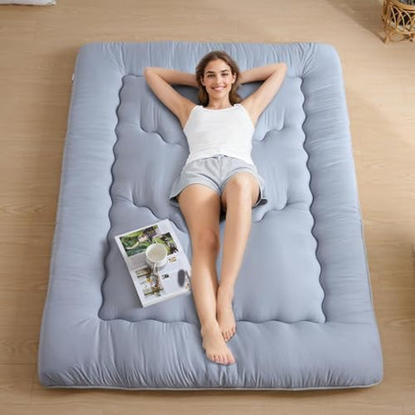 Ingdgnoso Japanese Floor Mattress, 3.5" Thicken Futon Mattress Tatami Mat, High Density Foam Support for Adult Kids Sleep, Portable Futon Sofa Bed for Camping, Pet Mat, Full 80"x 54"（Silver Gray） Ingdgnoso