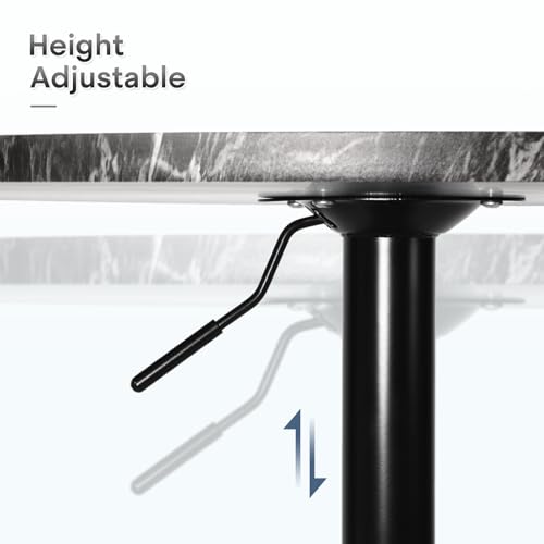 Athena Collection Round Bar Table, Adjustable Height Pub & Bistro Table with 360 Swivel Base, High Top with MDF Desktop - Black Rock Athena Collection