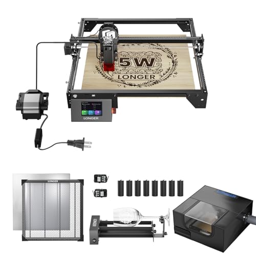 Longer RAY5 5W Laser Cutter and Laser Engraver for Tumblers, Rotary Roller Bundle, 17.3"x 17.3" Working Bed, Enclosure with Vent, and Air Pump, Laser Engraver for Wood and Metal, Acrylic Longer