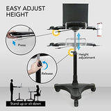 EHO Mobile Laptop Desk Cart with Wheels, Height Adjustable Standing Desk with Pneumatic Lift, Rolling Workstation with Mouse Tray and Cup Holder, Portable Table for Home Office or Classroom EHO