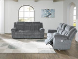 Signature Design by Ashley Tip-Off Modern Wall Hugger Power Reclining Loveseat with Adjustable Headrest, USB Ports, Storage and Cup Holders, Gray Signature Design by Ashley