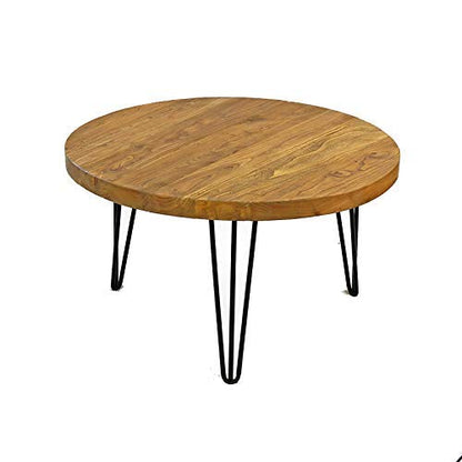 WELLAND Rustic Round Old Elm Wooden Coffee Table - WoodArtSupply