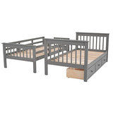Harper & Bright Designs Twin Over Twin Bunk Bed with Three Drawers and Storage Staircase, Solid Wood Bunk Bed Frame with Guardrails for Bedroom, Guest Room, No Box Spring Required, Space Saving, Gray Harper & Bright Designs