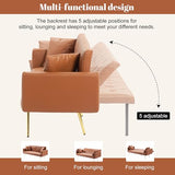 Anwick 72" Modern PU Leather Sofa Bed Futon,Convertible Folding Sleeper Bed Couches with 3 Adjustable Backrests,Tufted Recliner Loveseat with Golden Chrome Legs for Small Living Room Office (Brown) Anwick