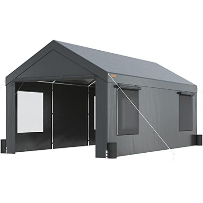 VEVOR Carport 12'x20' Heavy Duty Portable Garage, Upgraded Extra Large Car Canopy with Roll-up Ventilated Windows, Removable Sidewalls, Waterproof UV Resistant All-Season Tarp for Pickup Truc - WoodArtSupply