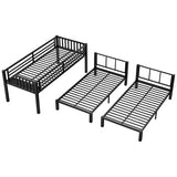 MoproBeti Triple Bunk Bed for Kids,Metal Heavy Duty 3 Bunk Beds with Storage Shelf & Ladder, Convertible Three Bunk Beds for Girls Boys Teens,Can be Separated into 3 Beds, Black MoproBeti